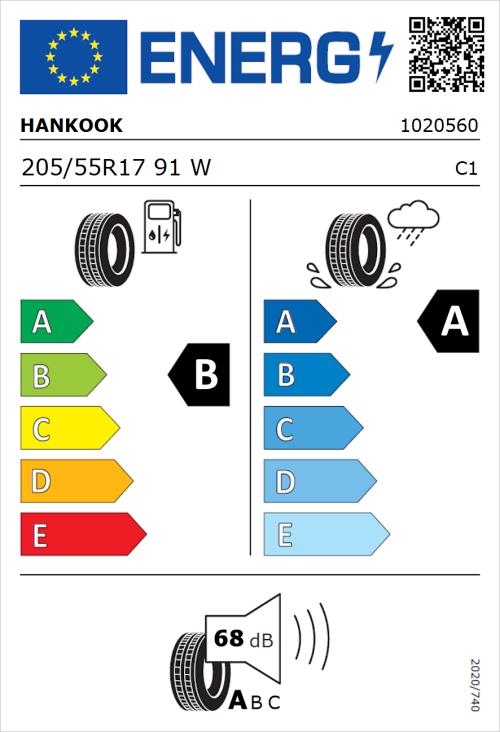 Tyre Label for Hankook Ventus S1 evo2 SUV K117 205/55R17 91W
