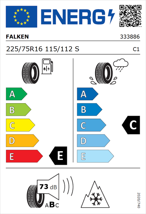 Tyre Label for Falken Wildpeak A/T AT3WA 225/75R16 115/112S