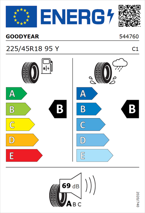 Tyre Label for Goodyear Eagle F1 Asymmetric 3 225/45R18 95Y