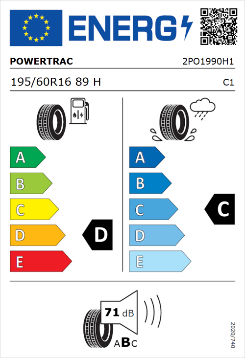 Tyre Label for Powertrac Adamas H/P 195/60R16 89H