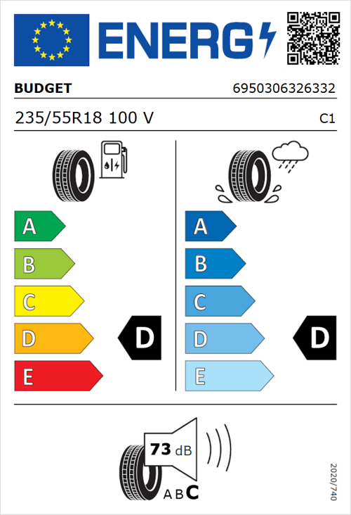 Tyre Label for Budget Budget 235/55R18 100V
