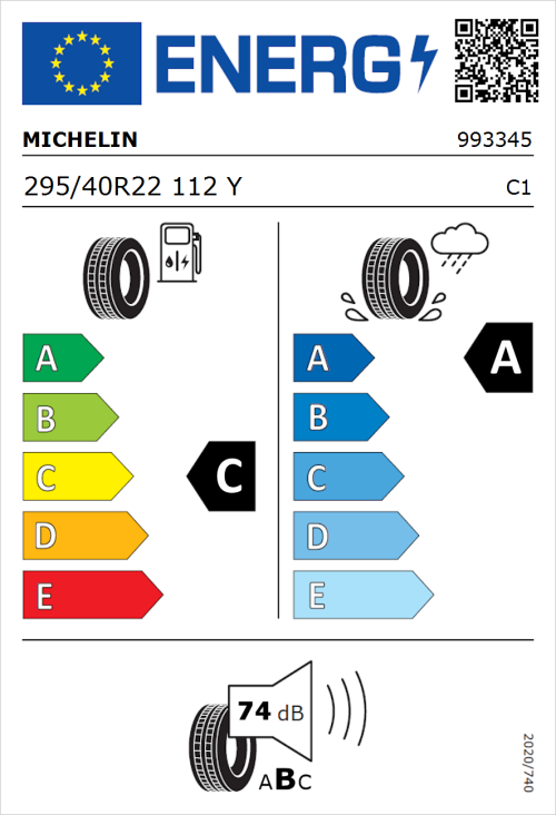 Tyre Label for Michelin Pilot Sport 4 SUV 295/40R22 112Y