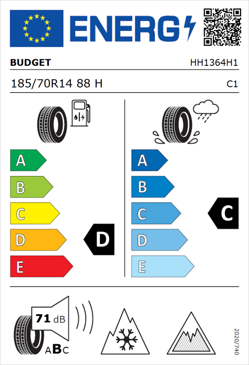 Tyre Label for Budget Budget 185/70R14 88H