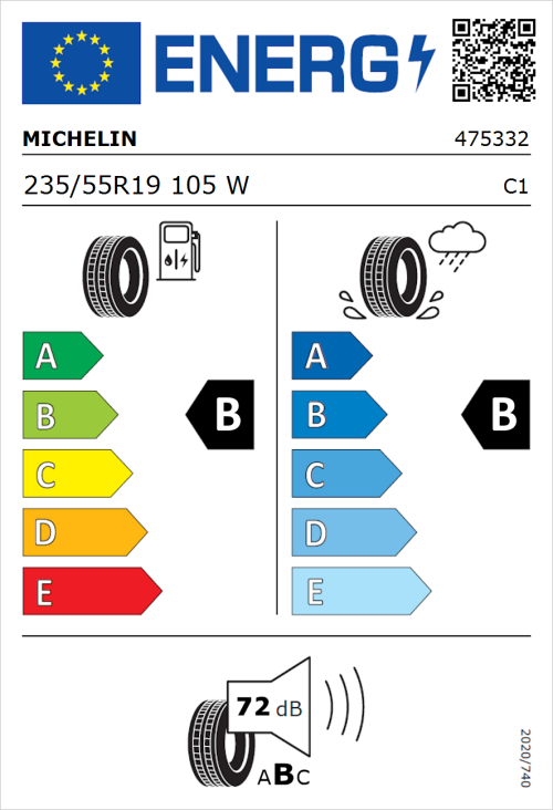 Tyre Label for Michelin Pilot Sport 4 SUV 235/55R19 105W