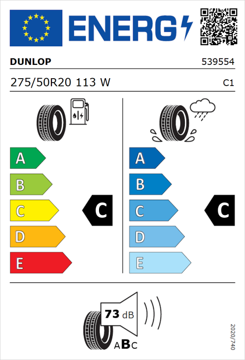 Tyre Label for Dunlop SP Sport Maxx 275/50R20 113W