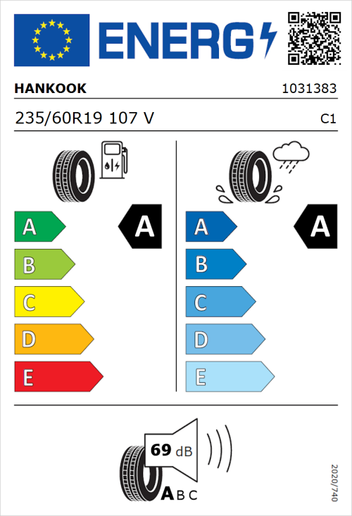 Tyre Label for Hankook ION evo SUV (IK01A) 235/60R19 107V
