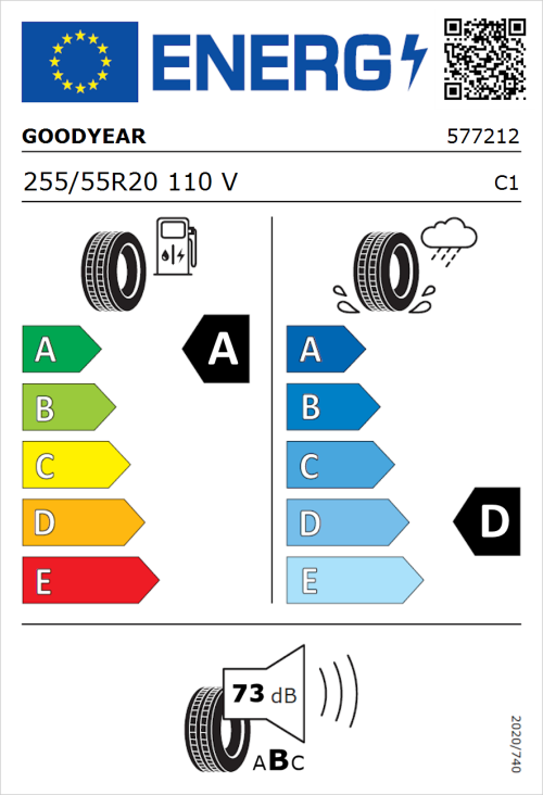 Tyre Label for Goodyear Wrangler Territory HT 255/55R20 110V