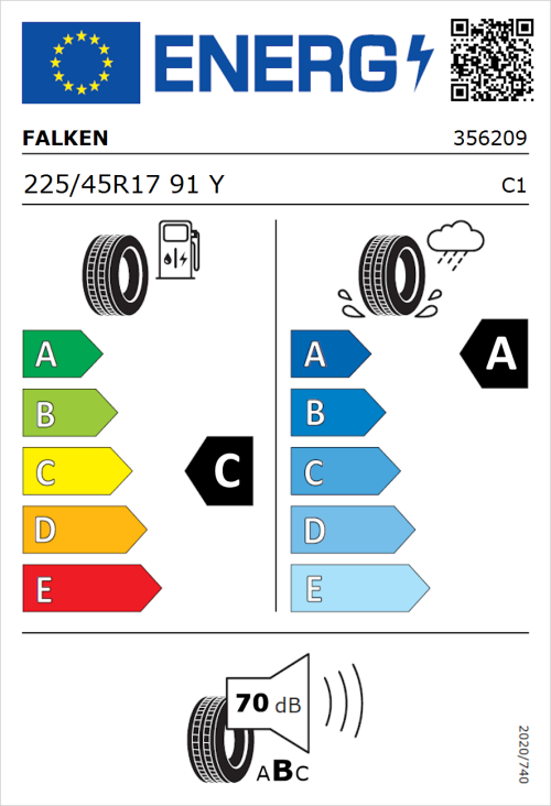 Tyre Label for Falken Azenis FK520 225/45R17 91Y