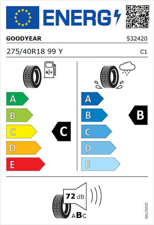 Tyre Label for Goodyear Eagle F1 Asymmetric 3 275/40R18 99Y